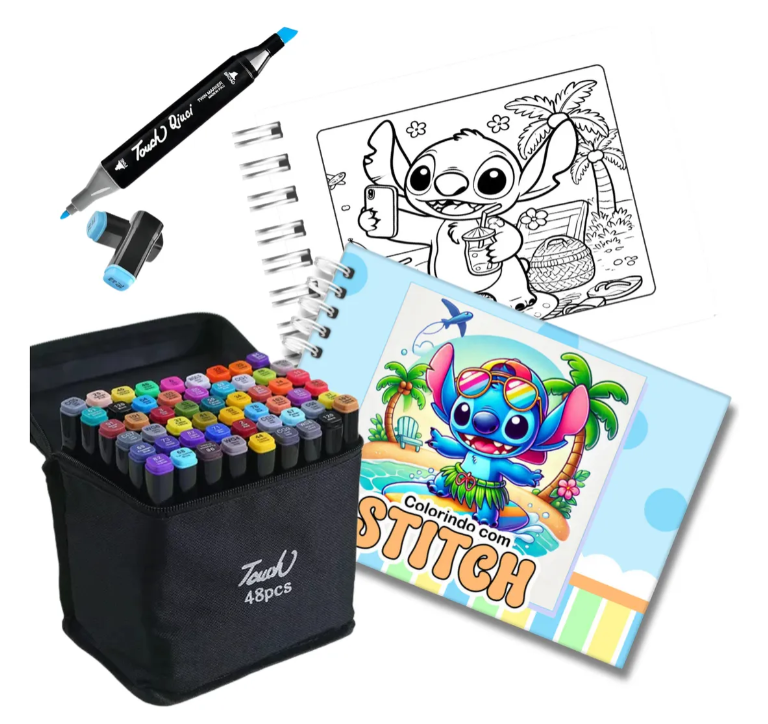 Kit Livro de Colorir Bobbie Goods + 48 Canetinhas Dupla Ponta